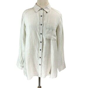 Kyla Seo Blouse Women Medium Beige Linen Floral Print Button Down Oversized